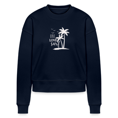 Cropped Frauen Bio-Sweatshirt -live love surf- - Navy