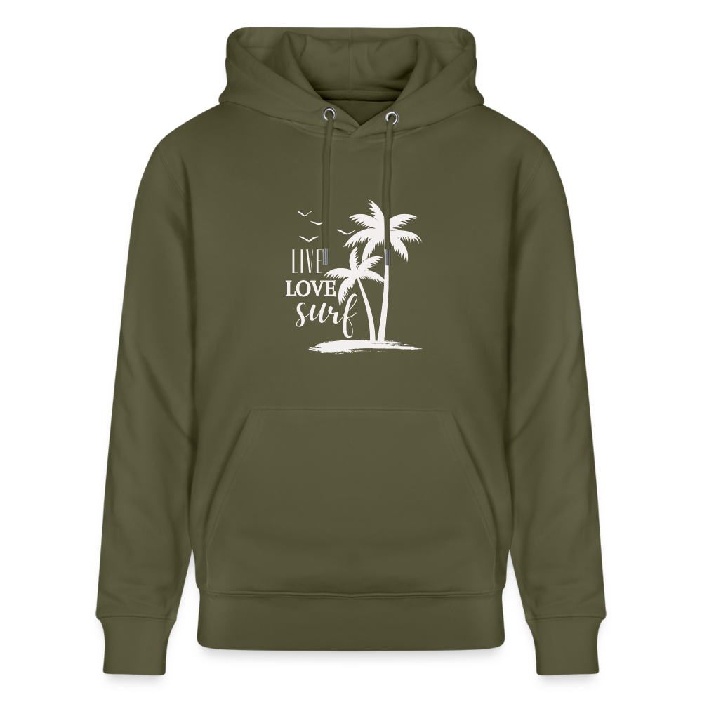 Unisex Bio-Hoodie CRUISER -live love surf- - Khaki Grün