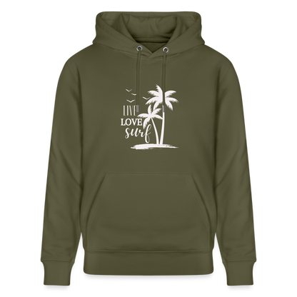 Unisex Bio-Hoodie CRUISER -live love surf- - Khaki Grün