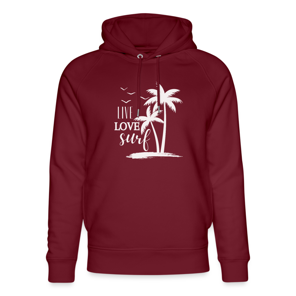 Unisex Bio-Hoodie -live love surf- - Burgunderrot