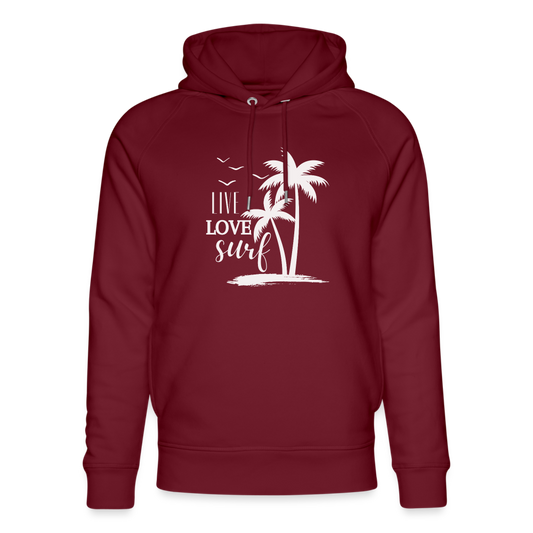 Unisex Bio-Hoodie -live love surf- - Burgunderrot