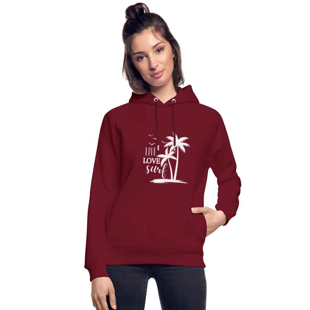 Unisex Bio-Hoodie -live love surf- - Burgunderrot