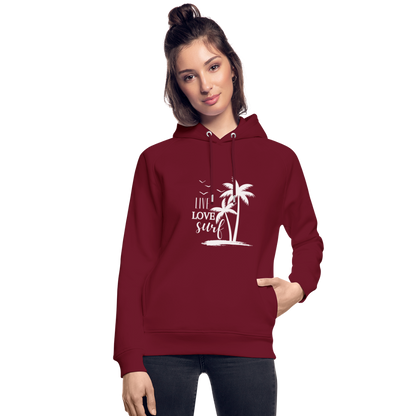 Unisex Bio-Hoodie -live love surf- - Burgunderrot