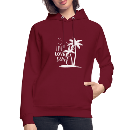 Unisex Bio-Hoodie -live love surf- - Burgunderrot