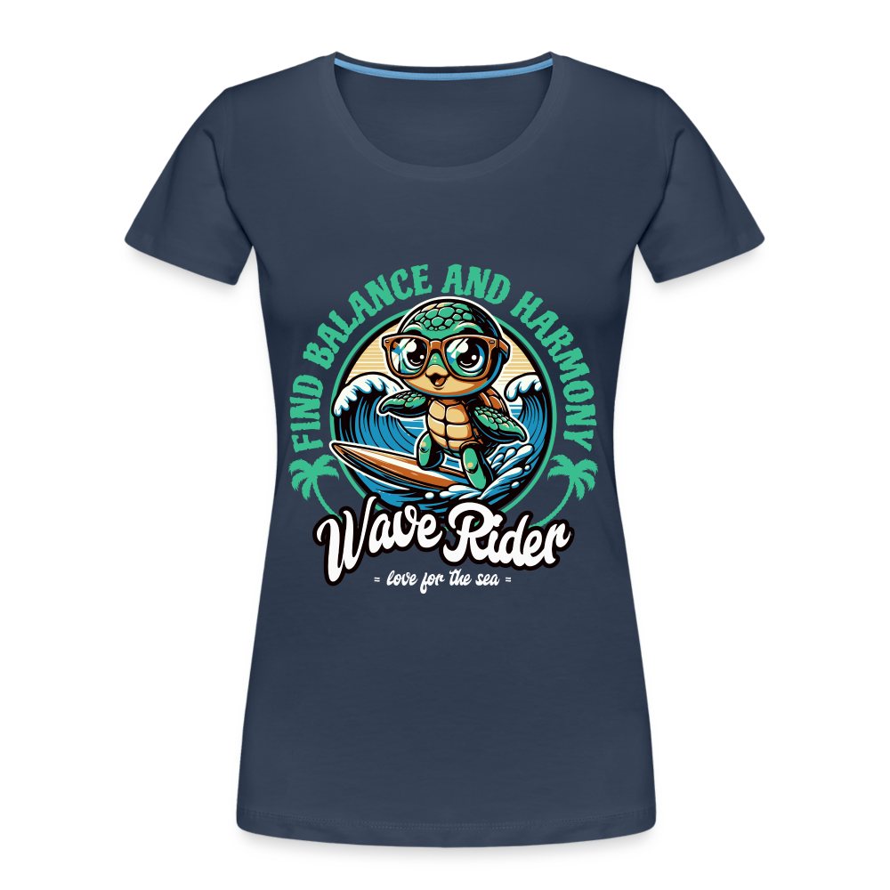 Frauen Premium Bio T-Shirt -wave rider- - Navy